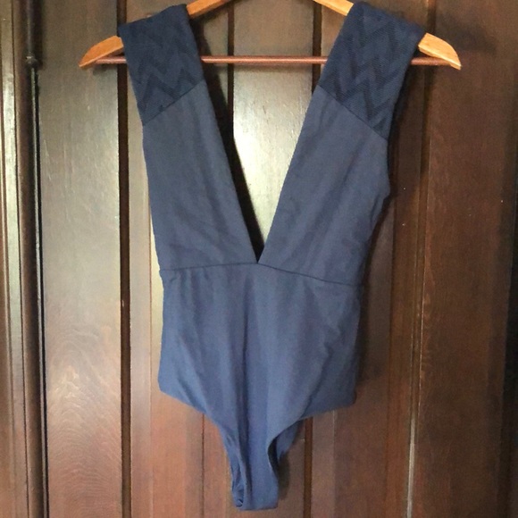 Tavik | navy one-piece bathing suit | deep V-neck plunge | size S - Picture 1 of 4